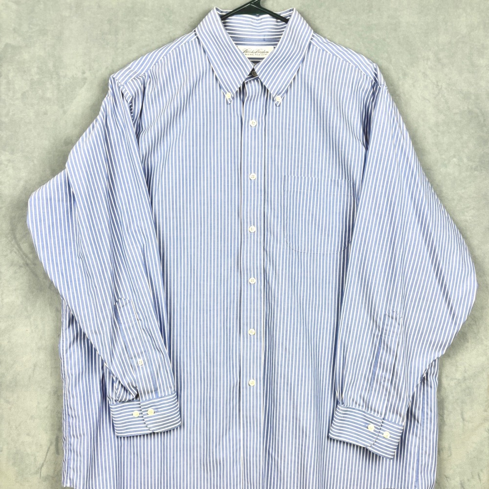 Brooks Brothers Mens 17 32/33 Blue White Striped Non-Iron Cotton Dress Shirt